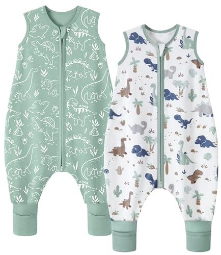 FIEMOL Sacco Nanna con piedini 18-36 Mesi Sacchi Nanna Tog 0.5 100% Cotone Saccho Nanna Bambini Sacco Nanna estivo con piedini Dinosauro Verde