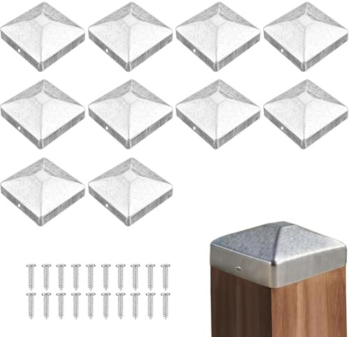 Capuchons de Poteau,10 Pièces Capuchon pour Poteau en Bois 7x7cm,Chapeau de Poteaus Forme de Pyramide,Capuchon pour Poteaux Carrés en Métal,pour Protéger Les Poteaux en Bois Oteaux de Clôtur,avec Vis