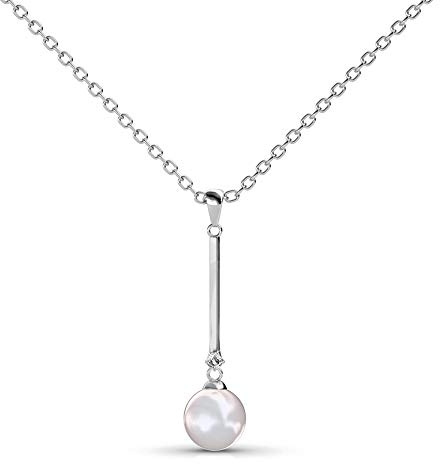 Silber-Kette Anhänger & Ohrringe Schmuck-Set (auch einzeln) mit Swarovski Stein | 925 Sterling Silber | Vergoldet mit 18K Weißgold | Mit Perle | Pearl Bar (Anhänger mit Kette & Ohrsteckern) …