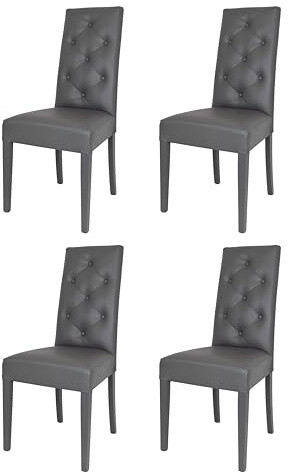 t m c s Tommychairs - 4er Set Moderne Stühle Chantal für Küche und Esszimmer, robuste Struktur aus lackiertem Buchenholz Farbe Dunkelgrau, gepolstert und mit dunkelgrauem Kunstleder bezogen
