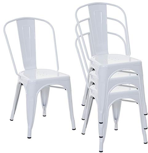 Mendler 4er-Set Stuhl HWC-A73, Bistrostuhl Stapelstuhl, Metall Industriedesign stapelbar - weiß