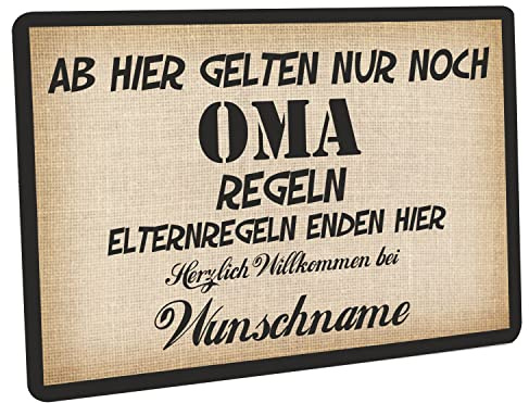 Fußmatte personalisiert - robuste, rutschfeste Fussmatte für Außen & Innen - waschbare Schmutzfangmatte - Fußabtreter Türmatte für aussen & an der Haustür - 60x40cm - Ab Hier gelten Oma Regeln
