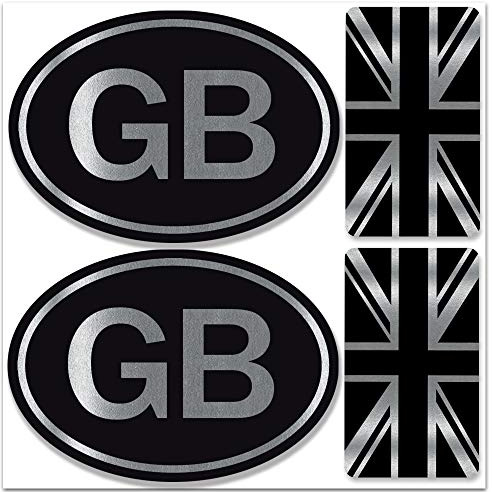 Biomar Labs® Set (4pcs) Vinyl Decals Stickers United Kingdom UK Flag Union Jack GB Great Britain Silver British England Car Motorcycle Bike Scooter Helmet D 58