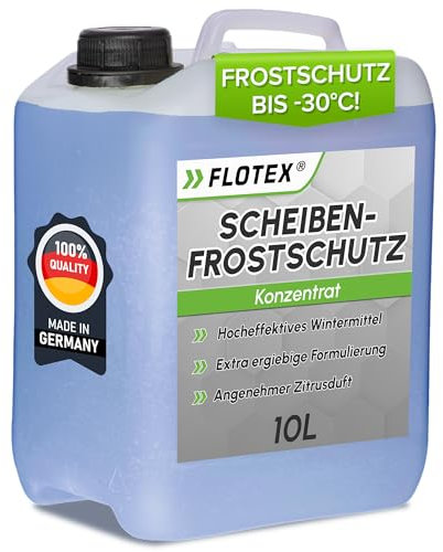 Flotex® Scheibenfrostschutz Konzentrat 10L – Hocheffektiver Scheibenwasser Frostschutz bis -30°C – Absolut rein & schlierenfrei - Sofort mischbereit – Angenehmer Citrusduft