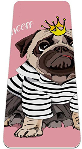 Rutschfeste Yogamatte 1/4 Zoll dick mit Tragegurt für alle Arten von Bewegung, Yoga und Pilates (72 'x 24' x 6 mm dick) Mops Dog Princess Pink