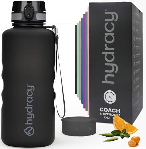 Hydracy Water Bottle with Time Marker -Large Half Gallon 64 oz BPA Free Bottle & No Sweat Sleeve -Leak Proof Gym Bottle with Fruit Infuser Strainer & Times to Drink -Ideal for Sports & Outdoors