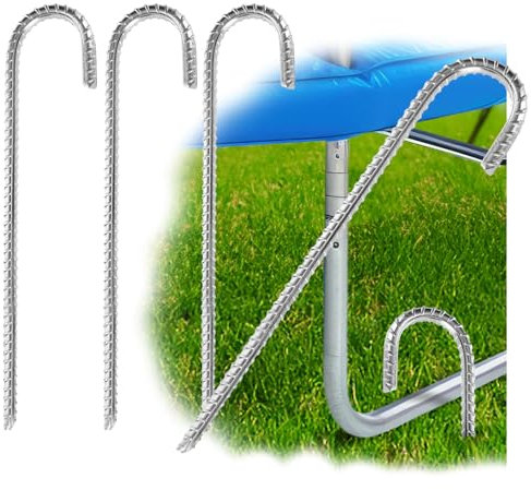 COM-FOUR® 4X Anclajes de Suelo XL de Acero Macizo, Forma de J 38 cm, Ø 1 cm - Anclajes de Suelo galvanizados para Tiendas de campaña, pabellones, Castillos hinchables, Camas elásticas