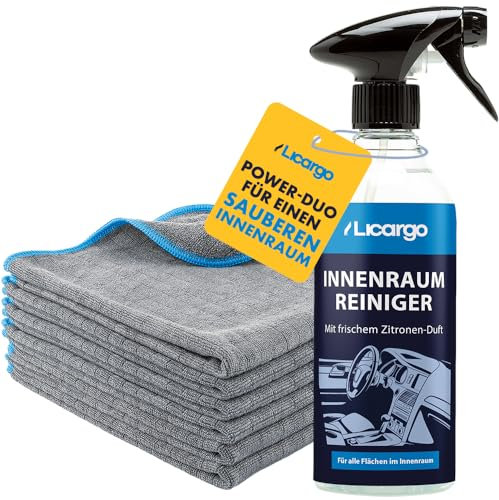 LICARGO® Auto Innenraum Reiniger Set - 6x Premium Microfasertücher & Innenraumreiniger (500ml) - porentiefe Reinheit für Kunststoff, Polster, Leder & Armaturen - Cockpit Reiniger - Autopflege
