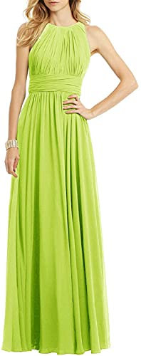 N/ C Vestido de dama de honor sin mangas plisado largo formal vestidos de noche, lime green, 8