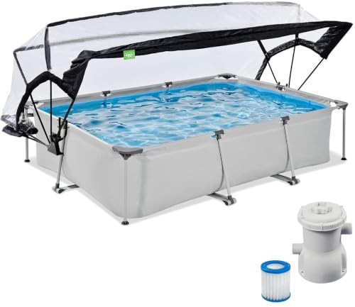 EXIT Toys Piscine Hors Sol Rectangulaire 300 x 200 x 65 cm avec Pompe Filtrante – avec Bâche Multifonctionnelle – Piscine Tubulaire à Cadre Acier – Certifiée TÜV CE en 16582 – Soft Grey Pool – Gris
