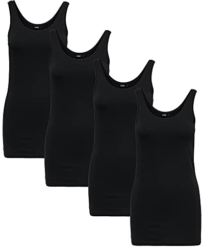ONLY 4er Pack Damen LIVE Love Long Oberteile Basic Tank Tops, Tank Tops in Schwarz Weiß Mehrfarbig (S, Schwarz)