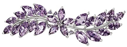 EVER FAITH Damen Haarkamm CZ Marquise Shaped Hibiskus Blume Blatt Haarspange Clip Lila Silber-Ton