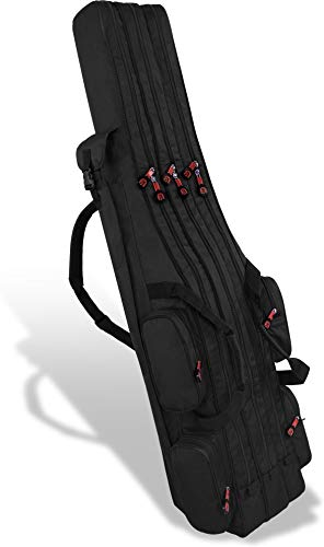 normani XXL Angel Tasche Futteral 190cm oder 210cm Rutentasche Anglerrucksack - 8 Taschen für 6 Ruten und Kescher Farbe Dunkelschwarz Größe 190 cm