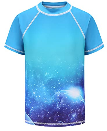 Schwimmshirt Jungen Kurzarm Rashguard Kinder Schnelltrocknendes Badeshirt UV-Schutz-Shirt Badeanzug 5-16 Jahre