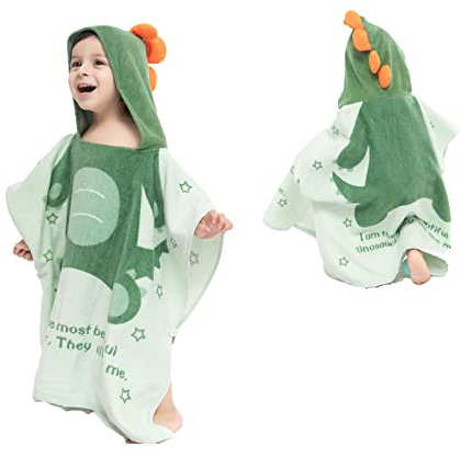 Vivi Idee Badetuch Kapuzenhandtuch 100% Baumwolle Badeponcho Bademäntel Kinder Baby Towel, aus Krokodil Dino Motiv, weiches und super saugfähiges, 0-6 Jahre, (Grün, Dinosaurier)