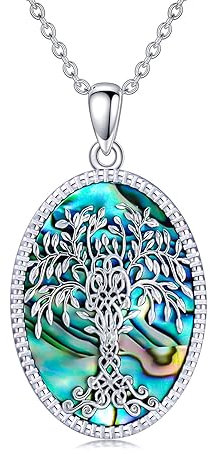 YAFEINI Collana da uomo con albero della vita, in argento Sterling con ciondolo a forma di albero della vita, idea regalo per donne e ragazze, Argento sterling, Conchiglia di abalone.