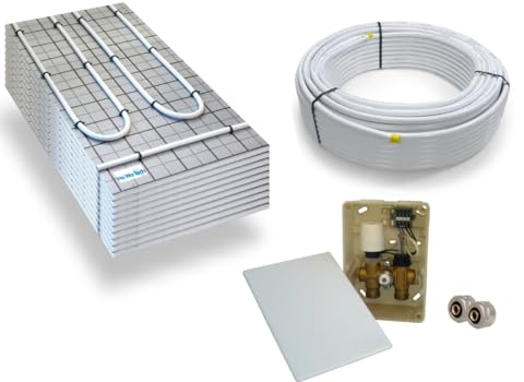 Warmwasser Tackerplatte Fußbodenheizung HoWaTech TAC Komplett Set 5/10m² Dämmplatte 20mm EPS WLG 045 DES und E-Regelbox für bauseitigen Thermostat, Heizfläche:5.00m²
