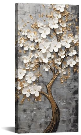 SHYAMIC Extra Long Abstrait Tableau Decoration Murale Salon, Arbre de vie minimaliste Tableaux Toile Murale Chambre Salle De Bain Cuisine Bureau Bar - 50x100cm Encadrée