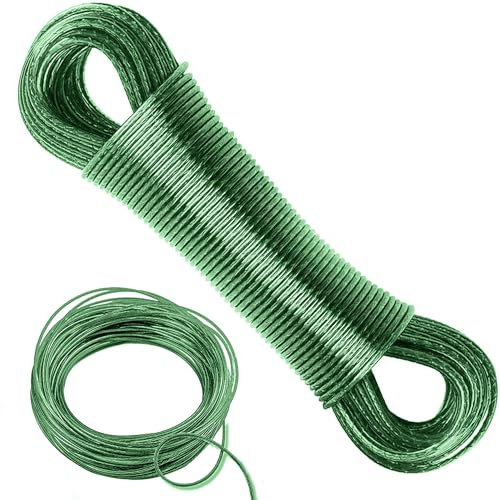 20m Wäscheleine mit Stahlkern Draußen - 3mm mit stabilen Stahlkern mit Einer Tragfähigkeit von 120kg Rostfrei und Wasserdicht Wäschelseil für Haushalt, Garten und Camping Grün