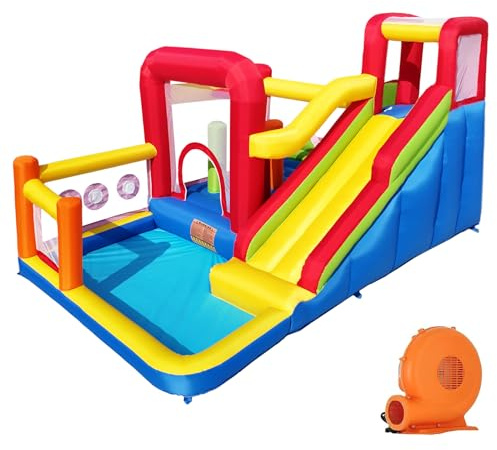 Baralir Bouncy Castle, Inflatable Bounce Castle with Blower for Kids, Blow Up Jumping Bouncer with Slide, Climbing Wall, Obstacles, Trampoline, Ball Pit Pool for Indoor Outdoor