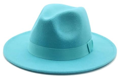 SOYNIA Fedora Trilby Filzhut Hut Fedora-Hut Für Damen Bandband Herrenhut Breite Krempe Klassische Hochzeit Kirche Bowler-Kappe 60–62 cm (XL) Seeblau