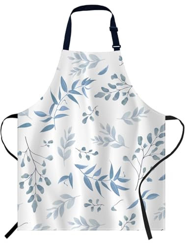 oFloral 009 Schürze für Damen und Herren, Wasserfarben, blau, staubige Blätter, 27 X 31 Inch