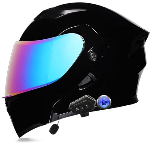 Motorradhelm mit Gegensprechanlage Bluetooth-Headset, Männer Frauen Modularer Helm Motorrad Klapphelm Doppelvisier Vollvisierhelm, Erwachsene Streetbike-Rennhelm ECE-geprüft M-XXL