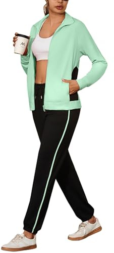 Uniexcosm Survêtement Pour Femme Sportswear Jogging Sports Yoga Ensemble De Sportwear Ensemble De Sport À Capuche Zippé Vert 3XL