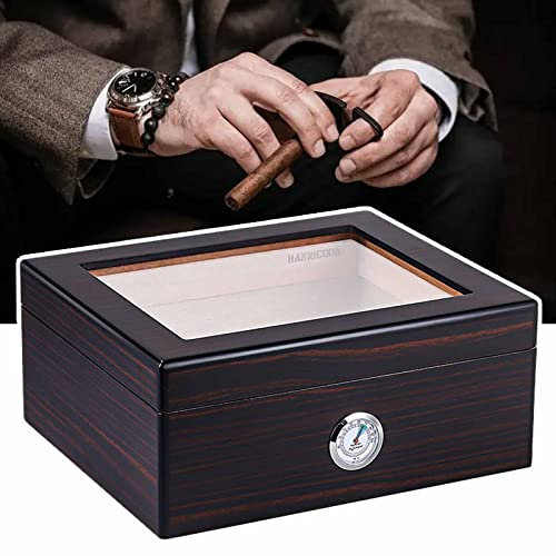 Zigarren-Humidore, Display aus gehärtetem Glas, Aufbewahrungsbox für 50 Zigarren, handgefertigte Zigarrenkiste aus Holz, Desktop-Humidor, Zigarre mit Trennwand, Luftbefeuchter/Hygrometer,B