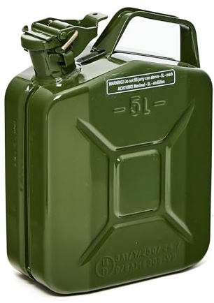 BW® Benzinkanister Metall 5 Liter - Kraftstoffkanister Olivgrün - RAL 6003 - TÜV-geprüft und UN-Zulassung - 0,8mm Stahl nach DIN 7274 für Benzin Diesel E10 2-Takt - Made in Europe