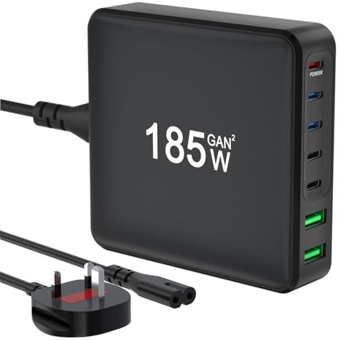 185W USB C Fast Charger Block, Upgraded GaN III 7-Port Charging Station Hub, PD 65W Laptop Charger Power Adapter Compatible with iPhone 15/14/13/12 MacBook Pro/Air Steam Deck Dell XPS Galaxy