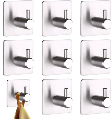 HUAEDNWKYI 8 Colgador Adhesivo de Toallas para el Baño - Ganchos de Pared Sin Taladro, Accesorios de Adhesivos, Gancho Toalla, Perchas Fuertes - Organizador de Baño Moderno y