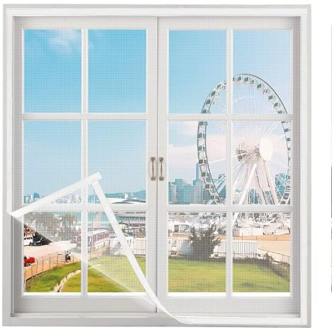 Fly Screen Window 65x155cm White Mosquito net roof Window Fly Protection Fly Curtain Mosquito net Without Drilling for Living Room Balcony Door