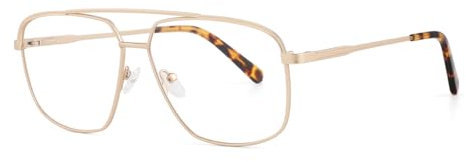 KUKU Blaulichtfilter Brille ohne Stärke für Damen Herren Ultraleichte Metall-Pilotengestell mit Doppelsteg, Langlebig & Blaulichtschutz Ideal für Büro, Gaming & Alltag (Golden)
