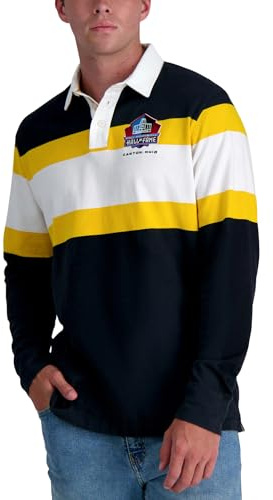 Haggar Pro Football Hall of Fame X Mens Long Sleeve Striped Rugby Shirt
