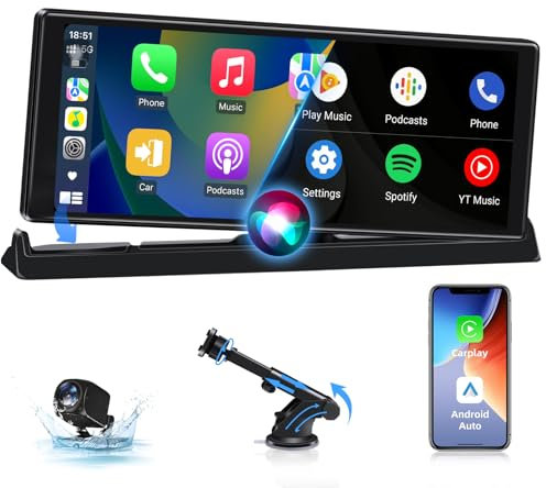 2025 Exklusivität Carplay Android Auto Display mit Stehende Halterung 10,26 Zoll Touchscreen Auto Display Car Play Bildschirm mit Rückfahrkamera, Buddy Display mit Siri/GOO-gle GPS Navigation
