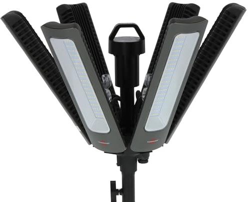 Brennenstuhl Professional 360° LED-arbetslampa R42050 BT med 300W (LED-bygglampa 42000lm med 6 individuellt justerbara strålkastare, med kontrollelement, 6,70 + 3,30m RN-kabel, Bluetooth-styrning)