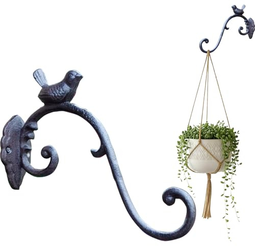 Wandhaken aus Gusseisen mit Vogel für Blumentopf und Garten Antik Braun | Antik Behandelte Vintage-Oberfläche Stilvoll und Dekorativ für Innen- und Außenbereich Wohnzimmer Balkon Terrasse und Garage