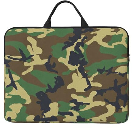 GaxfjRu Custodia per computer portatile da 14 pollici con stampa mimetica militare, colore verde, perfetta per uomini, donne e adulti, Nero , Taglia unica
