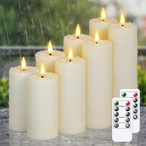 Zevanor Flameless Waterproof 5.5cm x10cm 10cm 12.5cm 12.5cm 15cm 15cm 17.5cm 17.5cm LED Candles with Remote Control and Timer, Battery Operated Plastic Ivory Pack of 8 Outdoor Flickering Warm Light