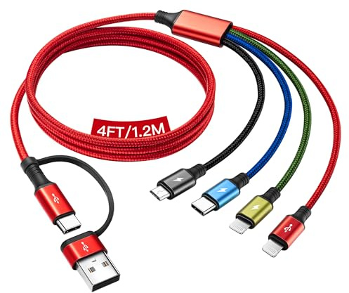 Minlu Multi Ladekabel 4 in 2 Multi USB Kabel mit Datenübertragung 3.5A 1.2M | Ladekabel Multi Schnellladekabel 4 in 2 mit USB-C+Lightning+Micro, USB Ladekabel Mehrfach für iPhone/Galaxy/Android/Tablet