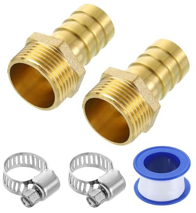 sourcing map 2Pcs Brass Hose Barb Fittings, 3/4 Barb x G3/4 Male Thread Hose Connector with Hose Clamps for Water Fuel Gas Oil Transportation and Pipeline Maintenance