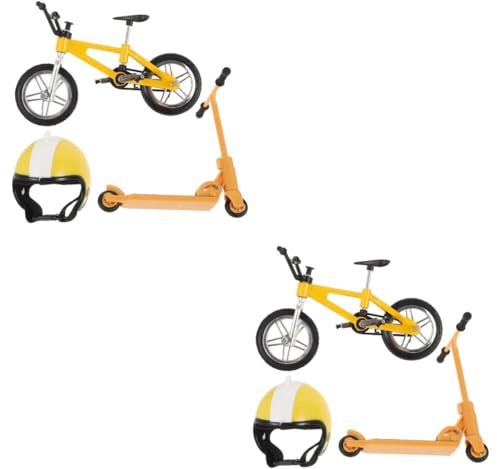 jojofuny 2sätze Dollhouse Miniatur Fahrrad Und Scooter Mit Helm Dekoratives Für Zubehör Für Kreative Spielwelten Gelb