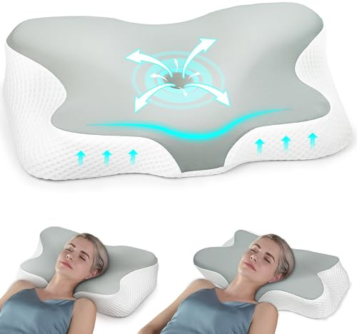 Benaep Cervical Neck Pillow, Orthopaedic Pillow for Neck and Shoulder Pain Relief, Ergonomic Memory Foam Support Pillows for Side, Back &Stomach Sleepers (with Removable Cover)