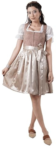LONIENCERA Dirndl Damen – Modernes Samt Dirndl in Blau & Kupfer (lang, 70 cm) sowie Gold & Braun (60 cm), 2-teilig, perfekt für Hochzeit, Oktoberfest, Wiesn & Volksfest (Braun, 36)