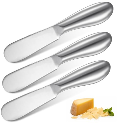 LIQWEI 3 Stück Edelstahl Buttermesser, Käsemesser Klein Brotzeitmesser Kleine Dessertmesser Marmelade Messer Tafelmesser Set für Butter Käse und Gebäckherstellung (13,5 x 2,5cm)