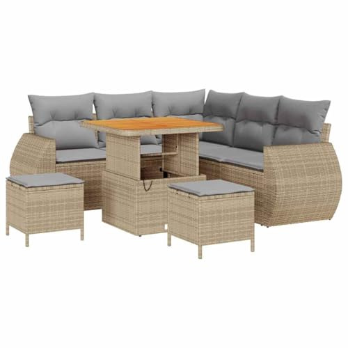 vidaXL Gartensofa-Set 8 pcs Beige Poly-Rattan, Garten und Terrasse, robuster modularer Stil, Loungemöbelset, Rattansofa, Akazienholz, wetterfest