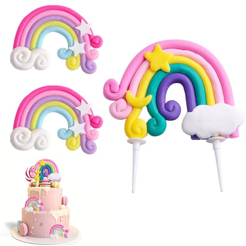 Gleemix Regenbogen Tortendeko 3 Stück, Personalisierter Cake Topper Wolke Kuchendeko für Kindergeburtstag, Babyparty