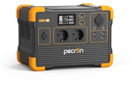 pecron Tragbare Powerstation E600LFP,614Wh LiFeP04-Batterie Solargenerator 1200W CA Ausgängen Stromgenerator für Reise/Camping/Outdoors/Emergency (E600LFPEU)
