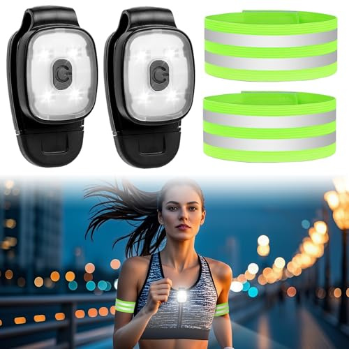 Xerteam 2 torce a clip a LED, per corridori, 2 cinturini da polso riflettenti, luce notturna ad alta luminosità, accessori sicuri per corsa, passeggiate con il cane, campeggio, avventure notturne